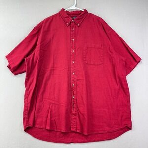 VTG Cambridge Classics Camp Shirt Mens XXL‎ Red Linen Short Sleeve Button Down